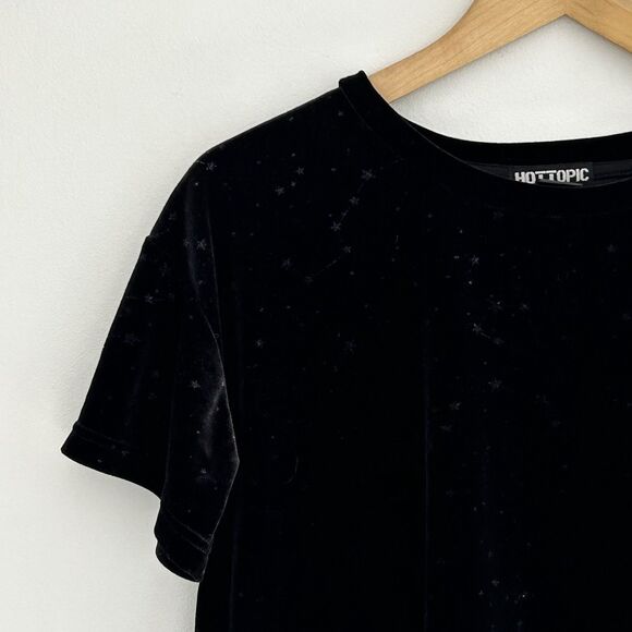 Hot Topic Velvet Crop Top Constellation Stars Space Size Medium Black Goth Punk - Picture 2 of 7